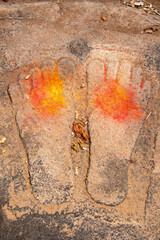 A sculpture of god Ram's foot on the hills of Melukote, a popular destination in the outskirts of...