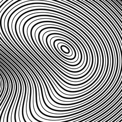 Abstract black distorted concentric circles. Vector illustration. Design element for logo, sign, symbol, tattoo, web pages, prints, posters, template, monochrome pattern and abstract background