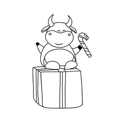 Year of the bull. Ox coloring page The animals are horned. Children's illustration bull or ox. Christmas and New Year. symbol of the year. 2021