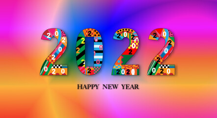 Typography text 2022 font in colourful of geometric style on pastel background,Creative deco design for Greeting Lettering. Chinese new year 2022 year of the tiger for flyers, banners and calendar