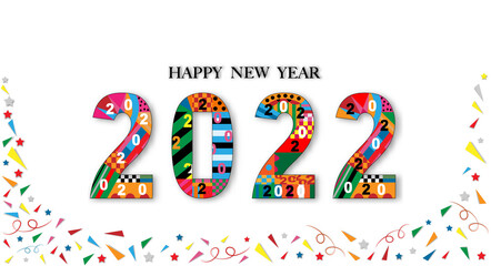 Fototapeta na wymiar 2022 Typography text font in colourful of geometric style on white background,Creative deco design for Greeting Lettering. Chinese new year 2022 year of the tiger for flyers, banners and calendar