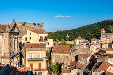 Fototapeta na wymiar Panoramic view of Castiglione di Sicilia in a sunny summer day, Italy