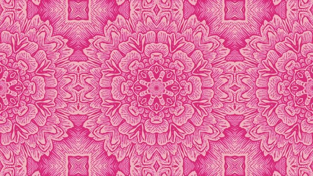 Pink floral kaleidoscopic motion design. 4K Abstract geometric pattern. 