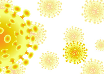Fototapeta premium Coronavirus (COVID-19) is yellow gold in color. Infectious virus design over white background. Beautiful template, banner for media, sites, publications, news, prints.