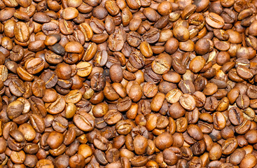 Copyspace of roasted aromatic coffee beans. Background.