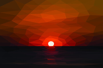 polygonal sunset over the sea - 401839788