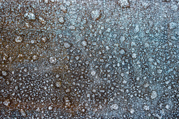 Close up of frost on a metal surface