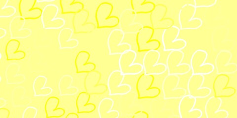 Light Yellow vector pattern with colorful hearts.