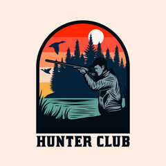 Vintage hunter with gun Hunting and Adventure Emblem Badge