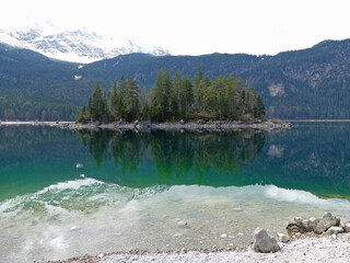 Mountain panorama of lake Eibsee in Bavaria, Germany