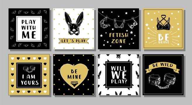 Social networks poster collection. The theme is sexual interaction. Rabbit mask latex. Erotic banner