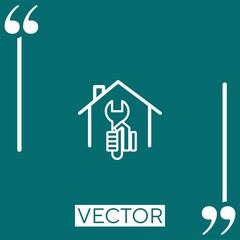 wrench in a hand inside a house vector icon Linear icon. Editable stroke line