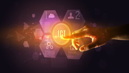 Hand touching ICT inscription, new technology concept