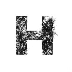 Black letter H of monochrome tinsel and paper cut isolated on white. Festive English alphabet for minimalistic design