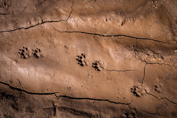 Dog footprint in the mud. Top view