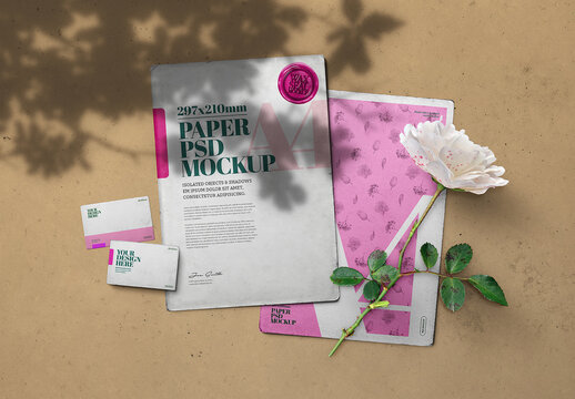Vintage Paper Mockup White Rose Scene