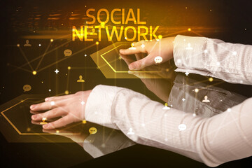 Navigating social networking with SOCIAL NETWORK inscription, new media concept