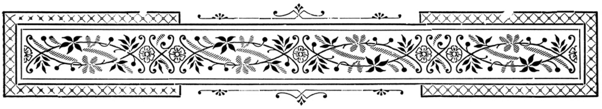 Abstract ornament, chapter separator in a book. Illustration of the 19th century. White background.