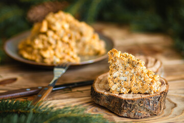 Cake Anthill. Nut cake with condensed milk. Homemade Soviet traditional pastries