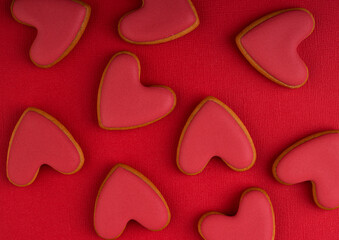 red hearts on a red background. background for Valentine's day