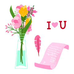 Illustration bouquet of flowers. Vector design concept for Valentines Day and other users