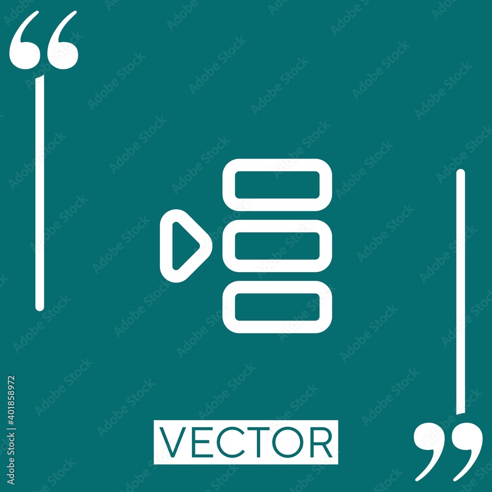 Poster list interface button with an arrow linear icon. editable stroke line