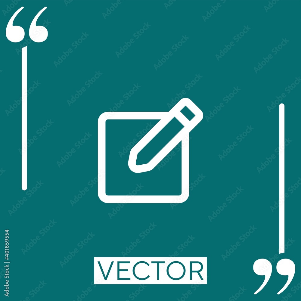 Poster note square outlined button with a pencil linear icon. editable stroke line