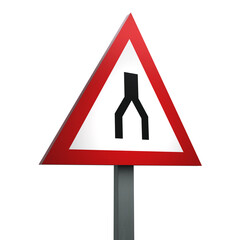 3D Render Road Sign of Dual carriageway  ends Isolated on a White Background