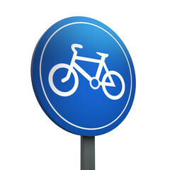 3D Render Road Sign of Route to be used by pedal  cycles only Isolated on a White Background