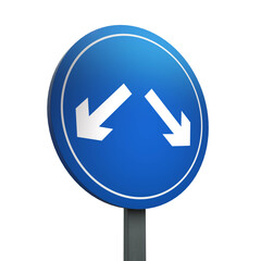 3D Render Road Sign of Vehicles may pass either side to reach same destination