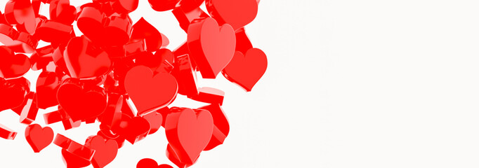 Valentine day design concept in minial style. Love background. Heap from many small red hearts. 3D rendering