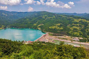 Hydroelectric power plant Bajina Basta. Perucac lake and the dam on the Drina river, Serbia.