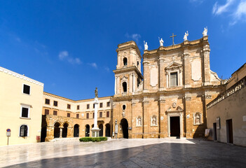The Brindisi Duomo Cathedral and Bell tower in the Piazza Duomo in Brindisi, Italy, part of...