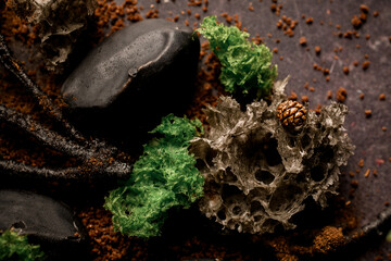 Close-up of extraordinary molecular modern cuisine dish