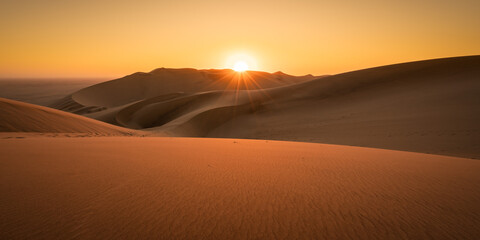 Sunset in the desert dunes in Namibia