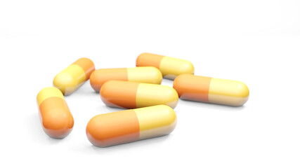 Capsules isolated on white background . Medical Pill Icon Closeup Isolate , Three dimensions