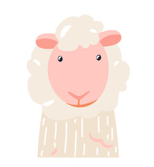 Fototapeta premium Sheep cute animal baby face vector illustration. Hand drawn style nursery character. Scandinavian funny kid design