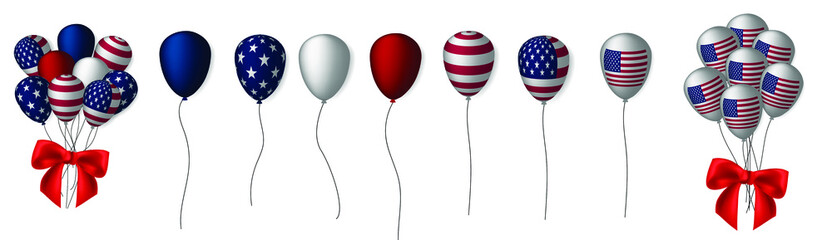 Set of patriotic balloons in the colors of the American flag. USA. Vector illustration