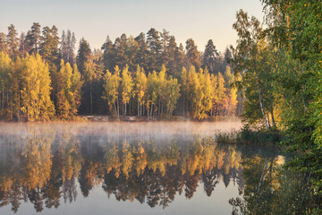 morning at foggy lake