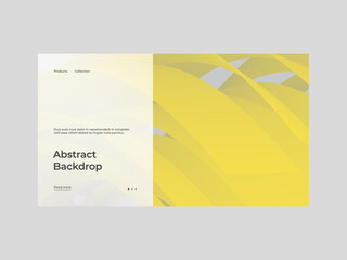 Homepage design with abstract illustration. Dynamic composition with trendy liquid fluid 3d shapes. Yellow and gray palette of 2021. Minimal backdrop, background. Eps10 vector illustration.