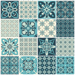 Traditional ornate portuguese tiles azulejos. Vintage pattern for textile design.