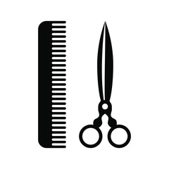 Comb and scissors silhouette icon, Isolated logo on white background. Vector illustration.