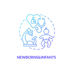 Newborns and infants concept icon. Health screening age group idea thin line illustration. Physical measurements. Child developmental history and behavior. Vector isolated outline RGB color drawing