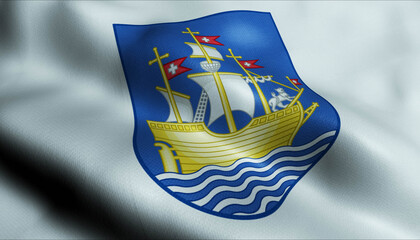 3D Waving Denmark City Flag of Nykobing Falster Closeup View