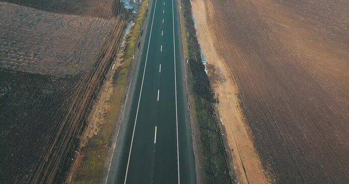 Top view of a deserted highway. Drone view