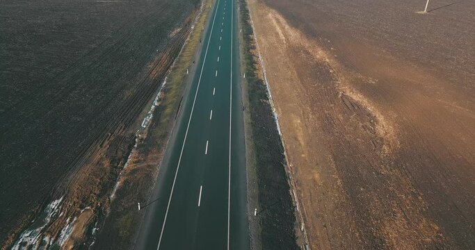 Top view of a deserted highway. Drone view