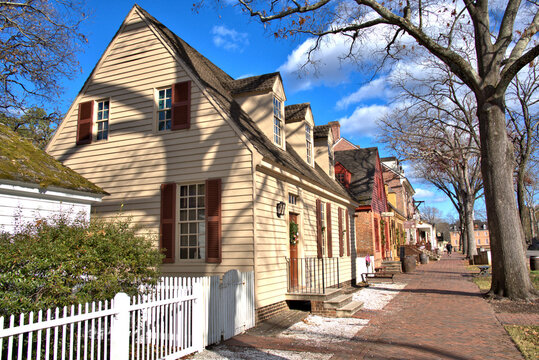 Row Of Colorful Colonial Homes In Virginia