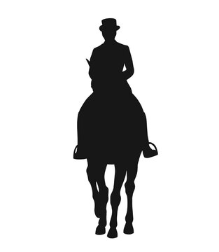 recommend clip art: Dressage horse and athlete front view, vector silhouette