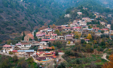 Fototapeta na wymiar Mountain village of Oikos Nicosia district Troodos mountains Cyprus.