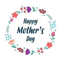 happy mothers day floral greeting card, vector illustration